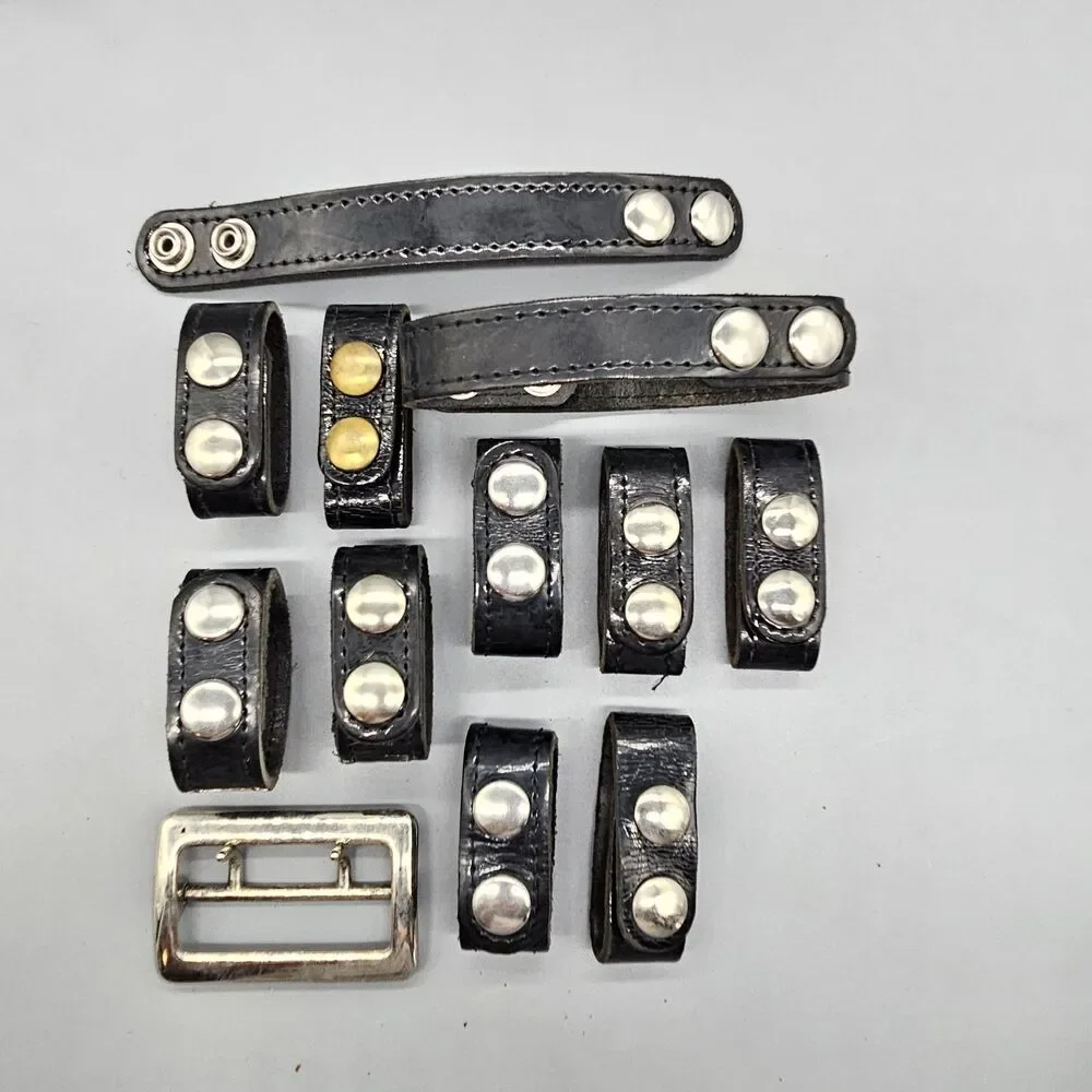 Vtg Police Duty Black Leather Belt Keeper Lot Of 11 Snap On Cosplay Authentic